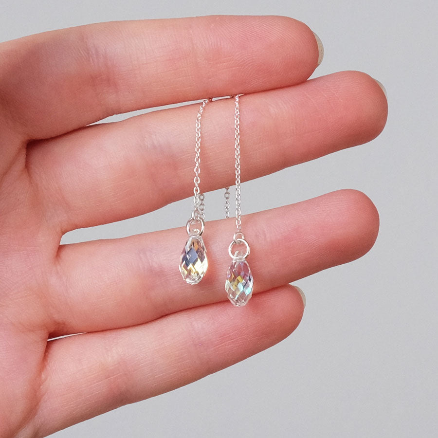 Iridescent Crystal Drop Silver Threaders