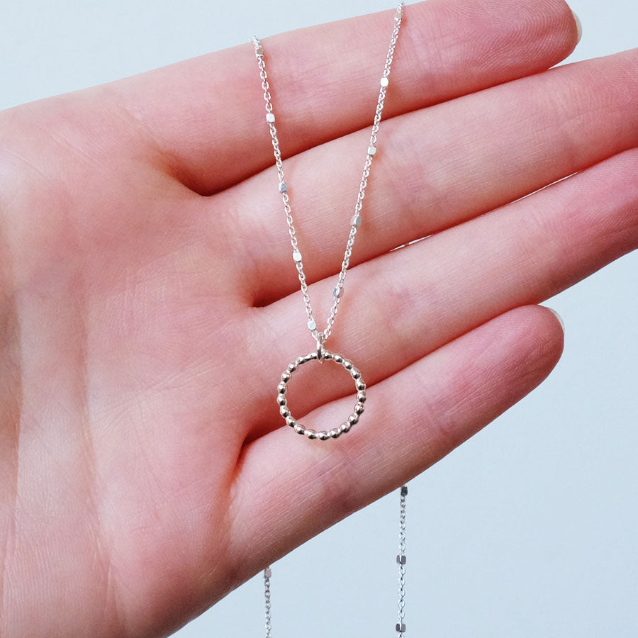 Silver Sun Necklace with Beaded Chain