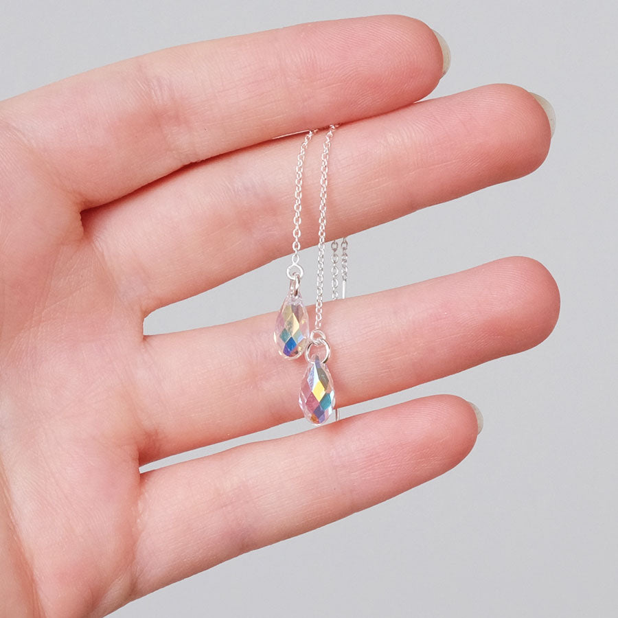 Iridescent Crystal Drop Silver Threaders