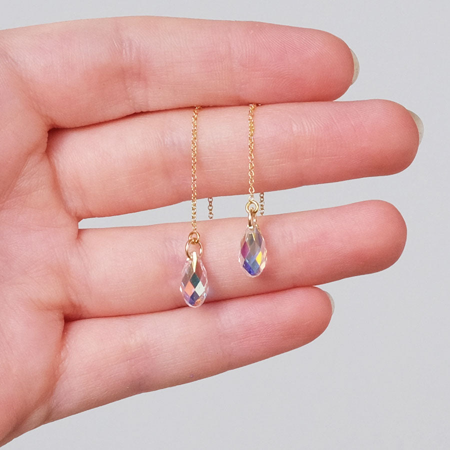 Iridescent Crystal Drop Gold-Fill Threaders