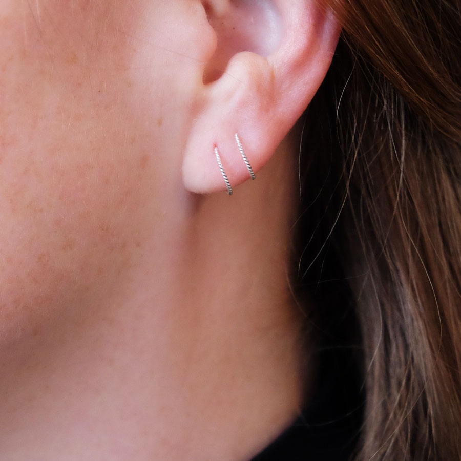 Silver Twisted Twist "Double" Hoops