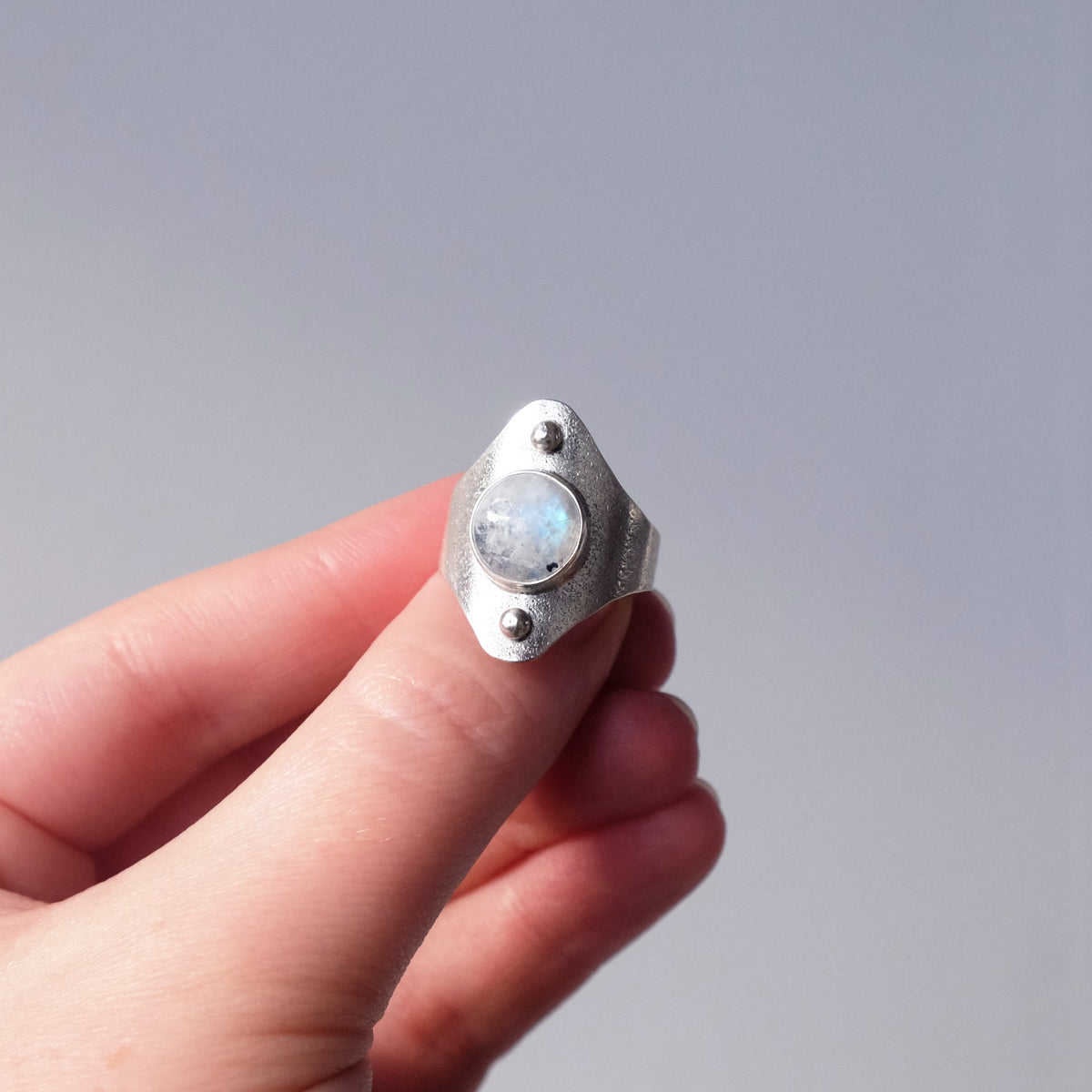 Rainbow Moonstone Saddle Ring - Size 9