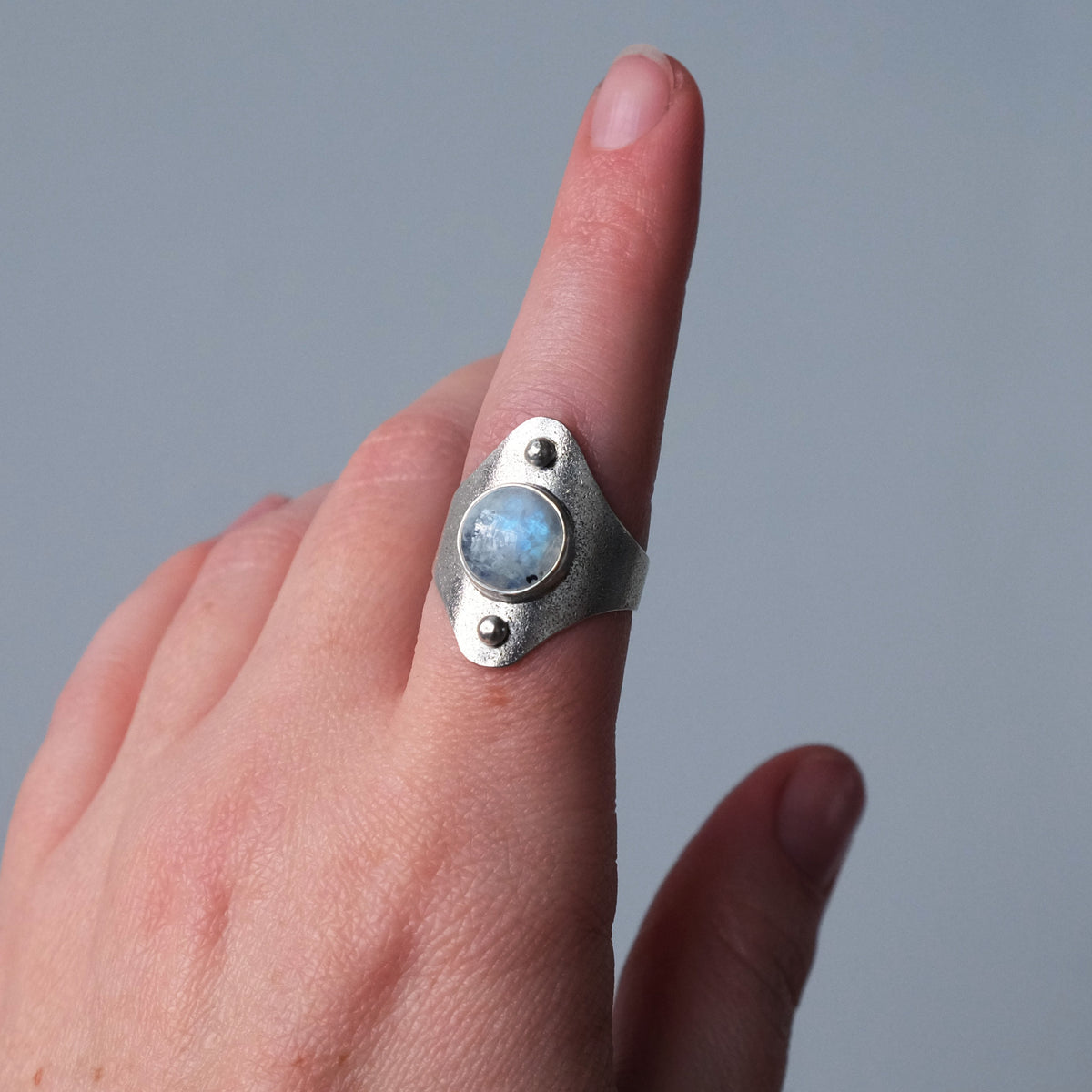 Rainbow Moonstone Saddle Ring - Size 9