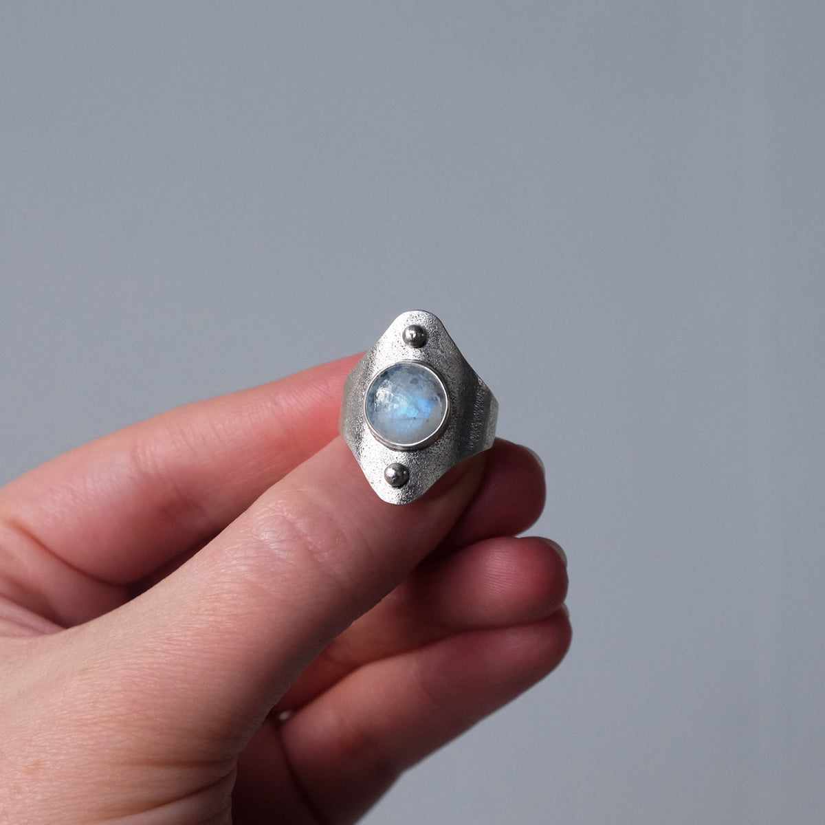 Rainbow Moonstone Saddle Ring - Size 9