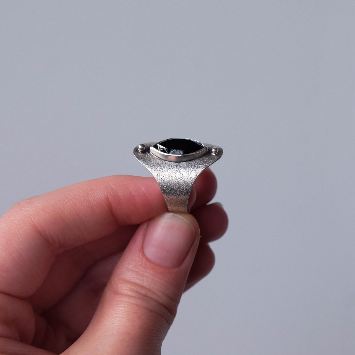 Faceted Onyx Saddle Ring - Size 8