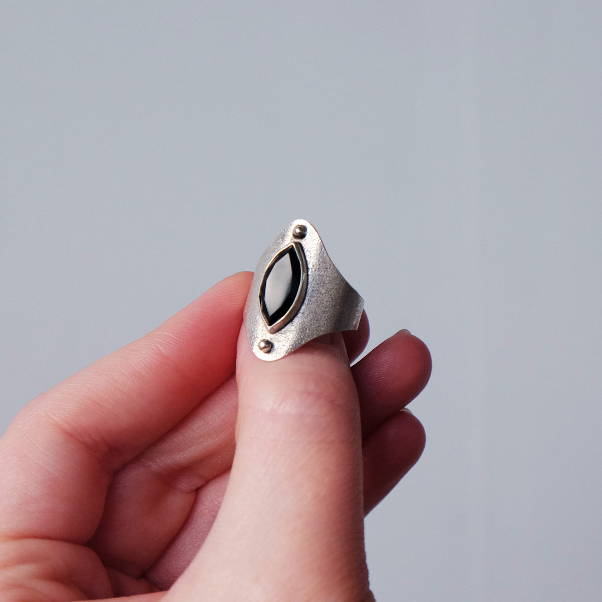 Faceted Onyx Saddle Ring - Size 8