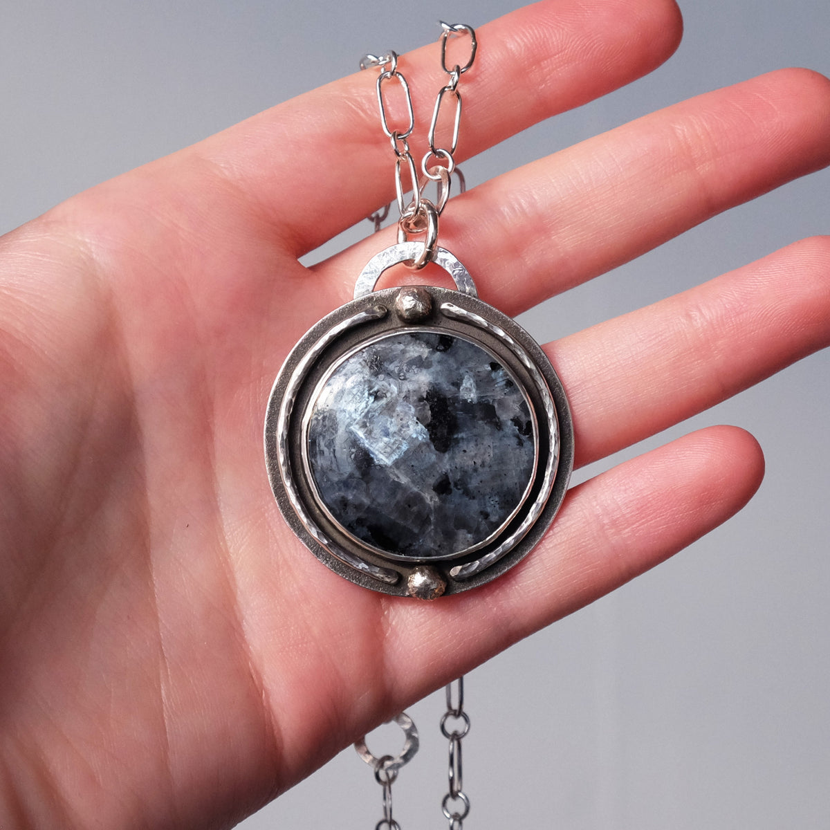 Larvikite Orbit Pendant with Handmade Chain