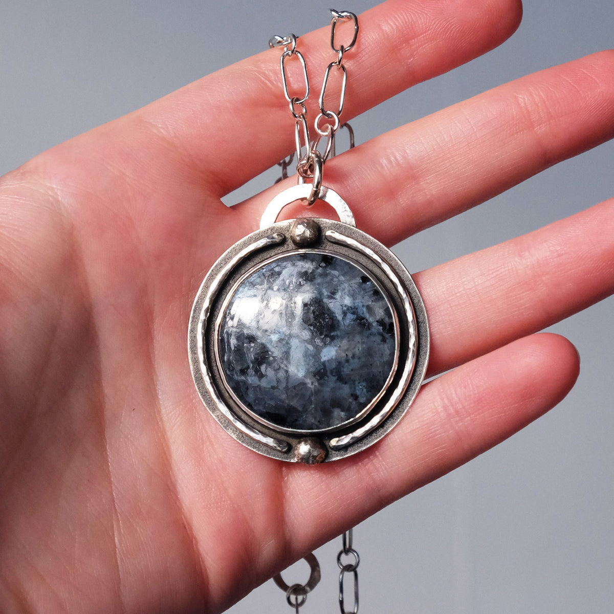 Larvikite Orbit Pendant with Handmade Chain