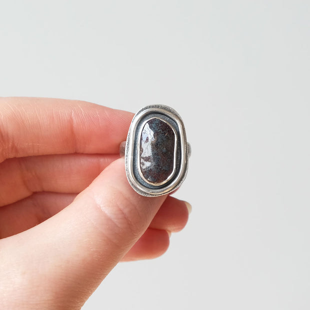 Red-Blue Brown Enamel Statement Ring - Size 8