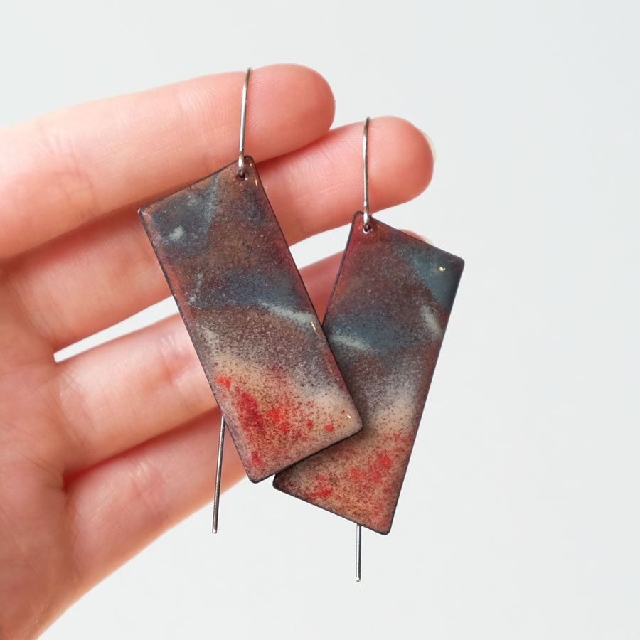 At the Water's Edge - Brook Scene Enamel Statement Hook Earrings