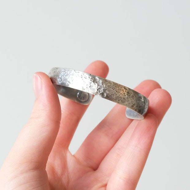 Wide Pebble Hammered Cuff Bracelet