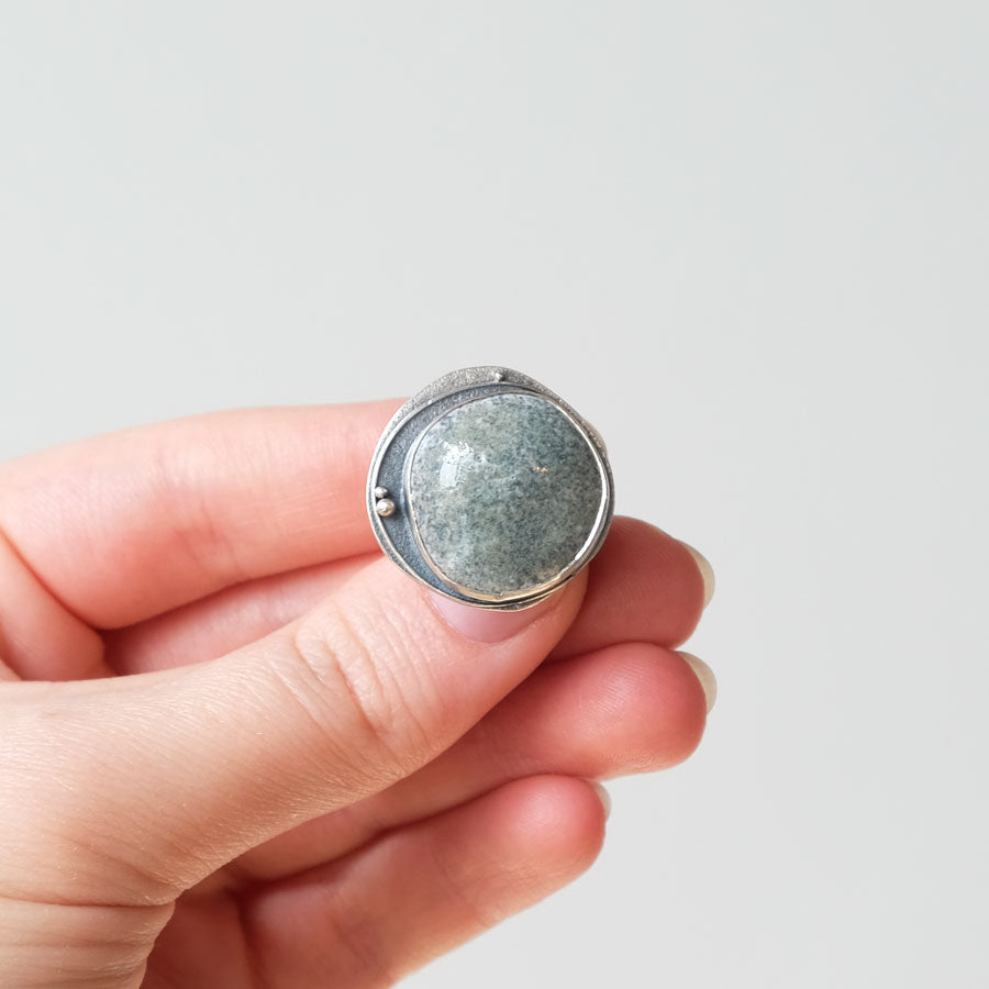Blue Shale Enamel Statement Ring - Size 7