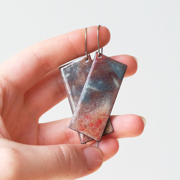 At the Water's Edge - Brook Scene Enamel Statement Hook Earrings