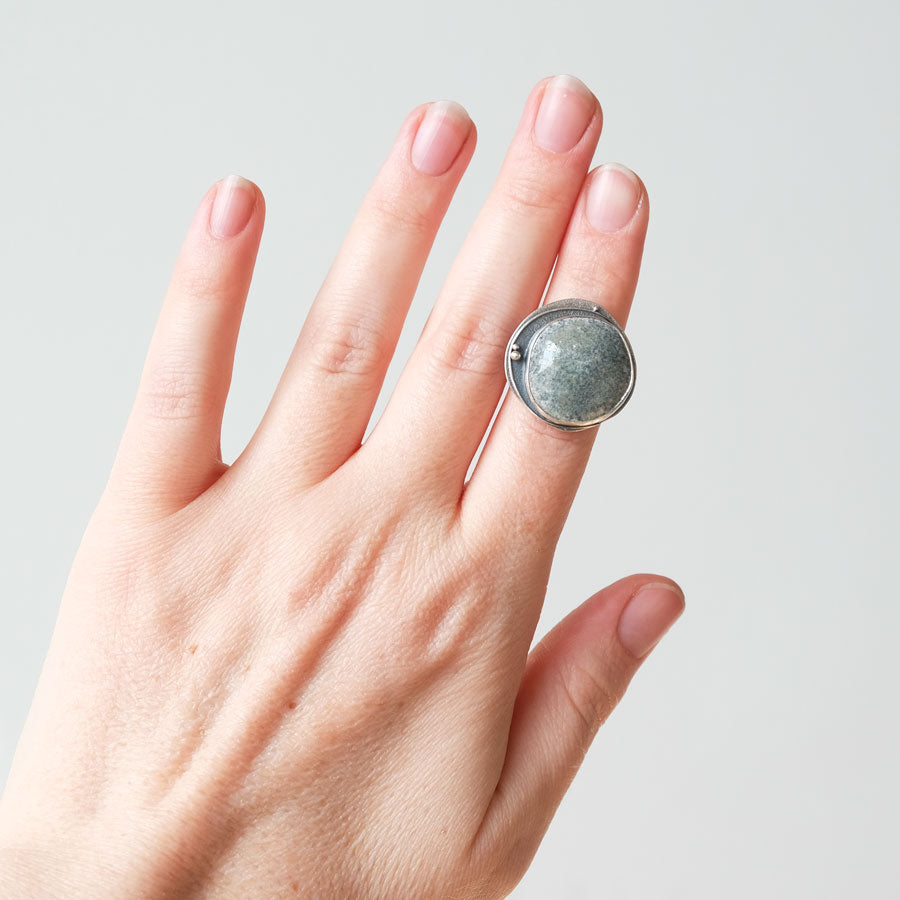 Blue Shale Enamel Statement Ring - Size 7