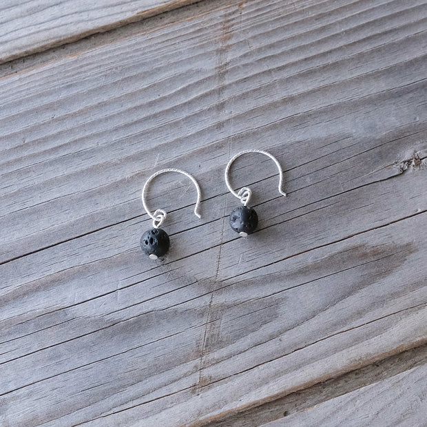 Sterling Silver Lava Bead Aromatherapy Hook Earrings - pair with essential oils - Glass Sky Jewelry - Handmade in Columbus Ohio by artist Andrea Kaiser