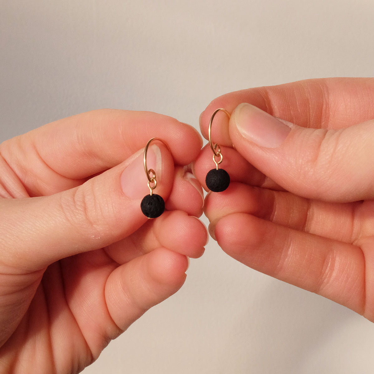 Golden Lava Bead Simple Hook Earrings
