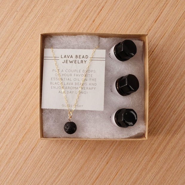 Golden Lava Bead Necklace & Essential Oils Set