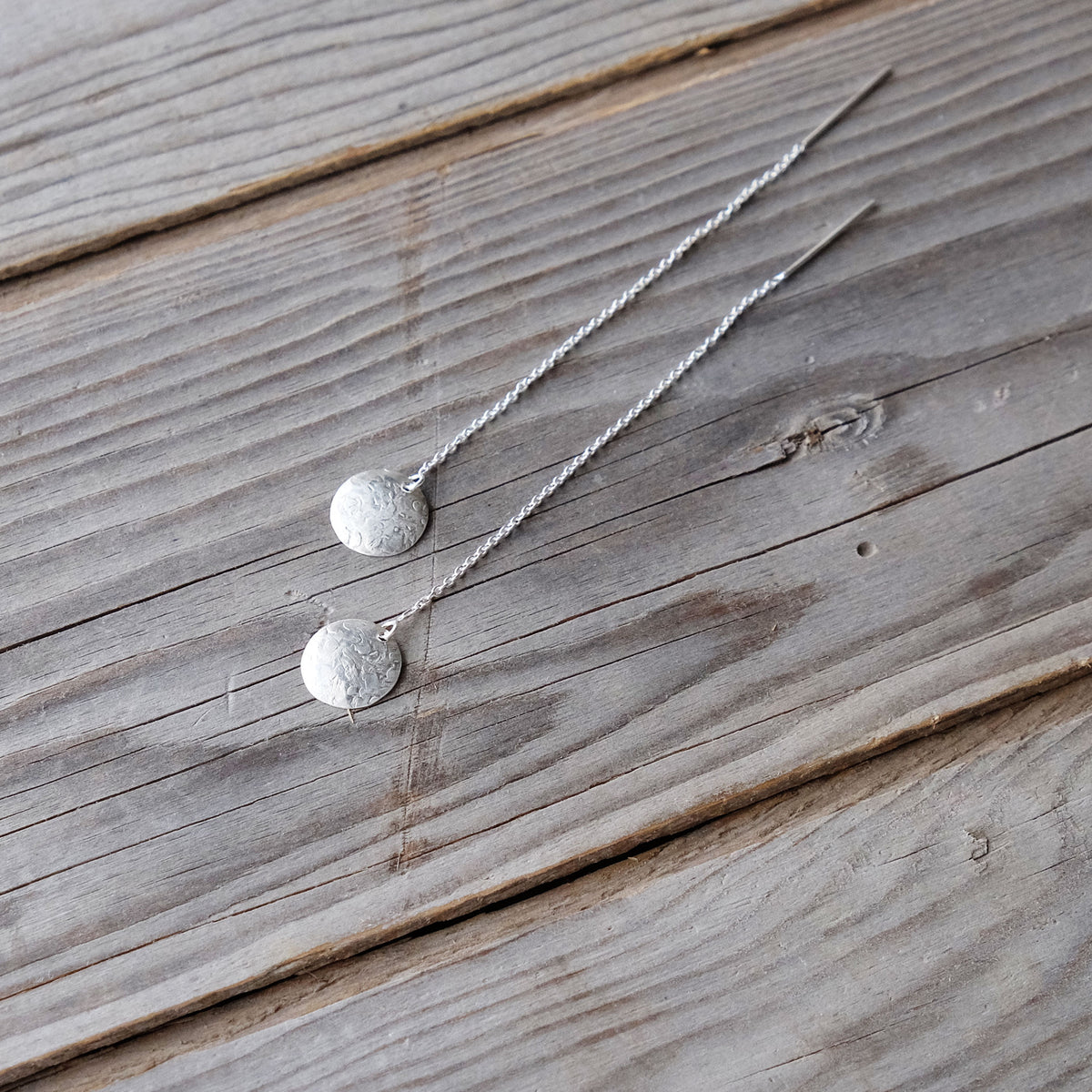 Sterling Silver Threader Earrings - Full Moon - Cool and calm - Peaceful - Glass Sky Jewelry