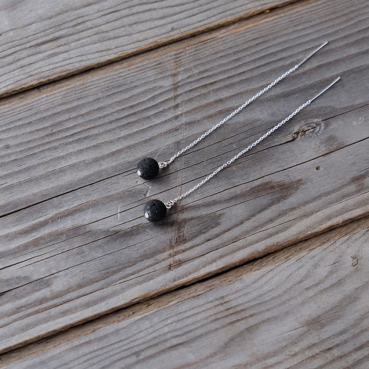 Lava Bead Threader Earrings - Essential Oils - Aromatherapy - Glass Sky Jewelry