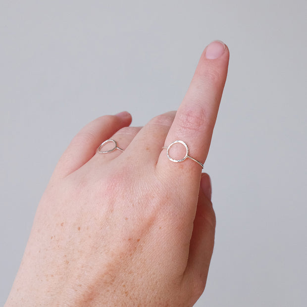 Hammered Circle Moon Silver Ring