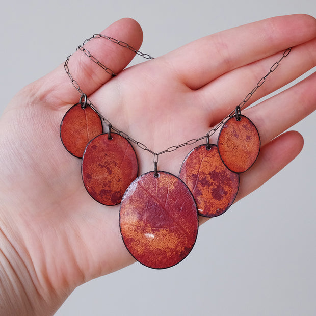 Gathered Copper Leaf Statement Necklace