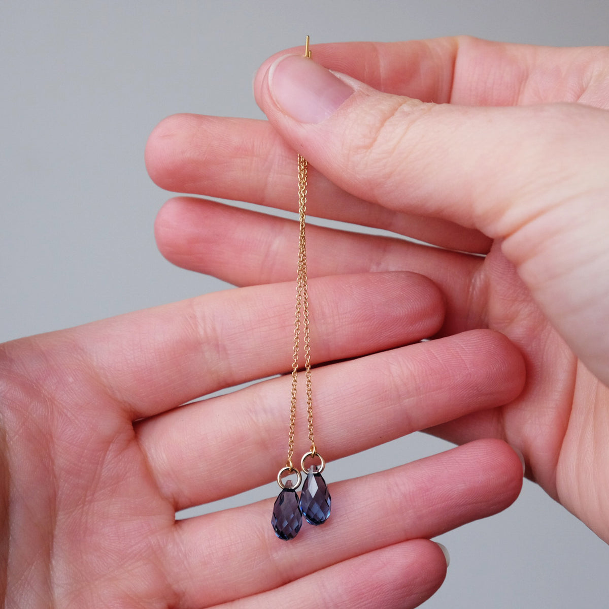 Golden Blue Crystal Drop Threaders