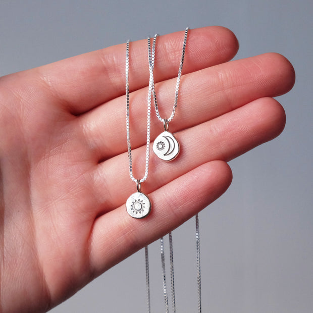 Sun and Sun & Moon Stamped Charm Necklaces