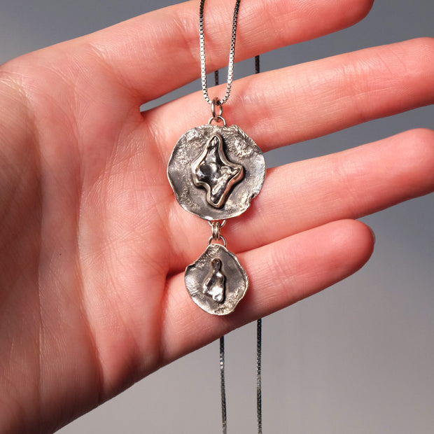 Tiered Meteorite & Melted Silver Pendant