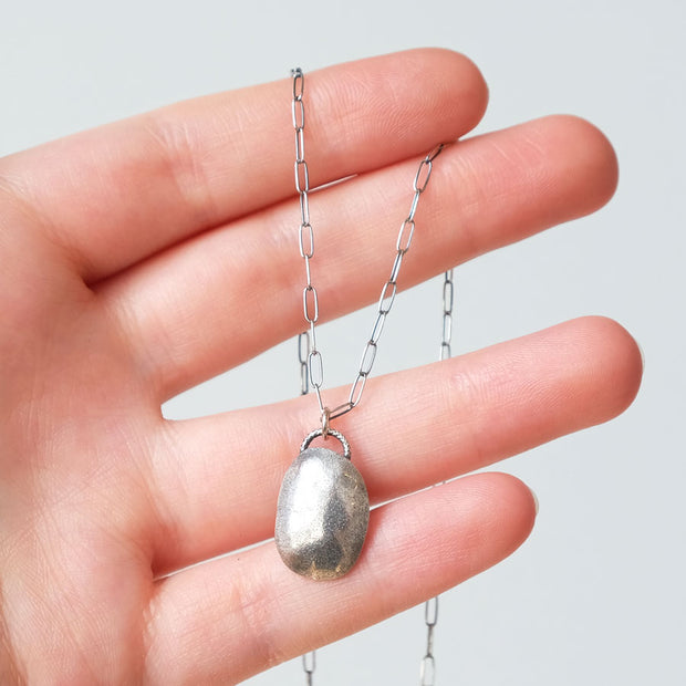 Oxidized Mid Pebble Charm Necklace