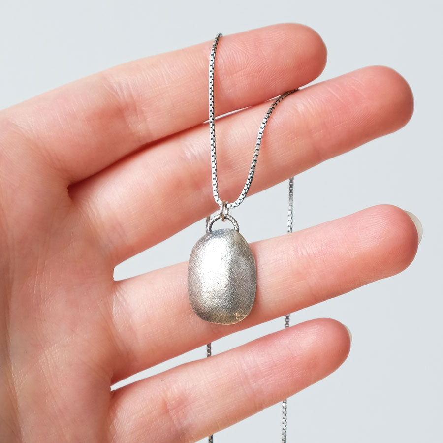 Oxidized Big Pebble Charm Necklace