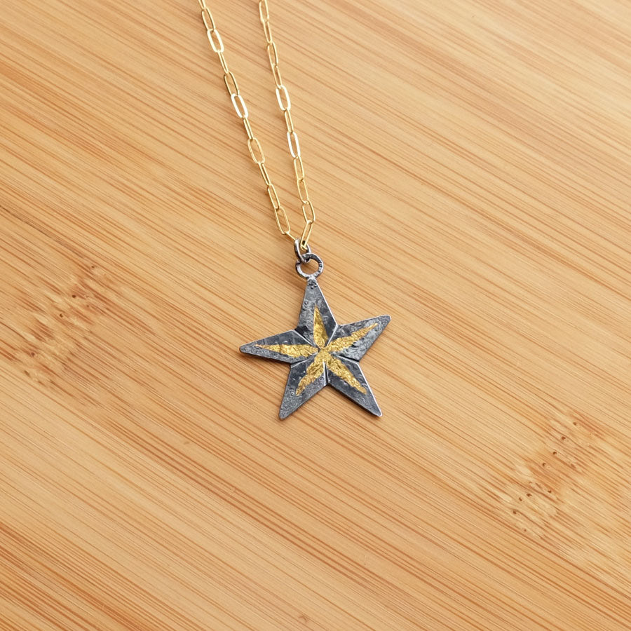 Oxidized Gold 5-Point Star Necklace