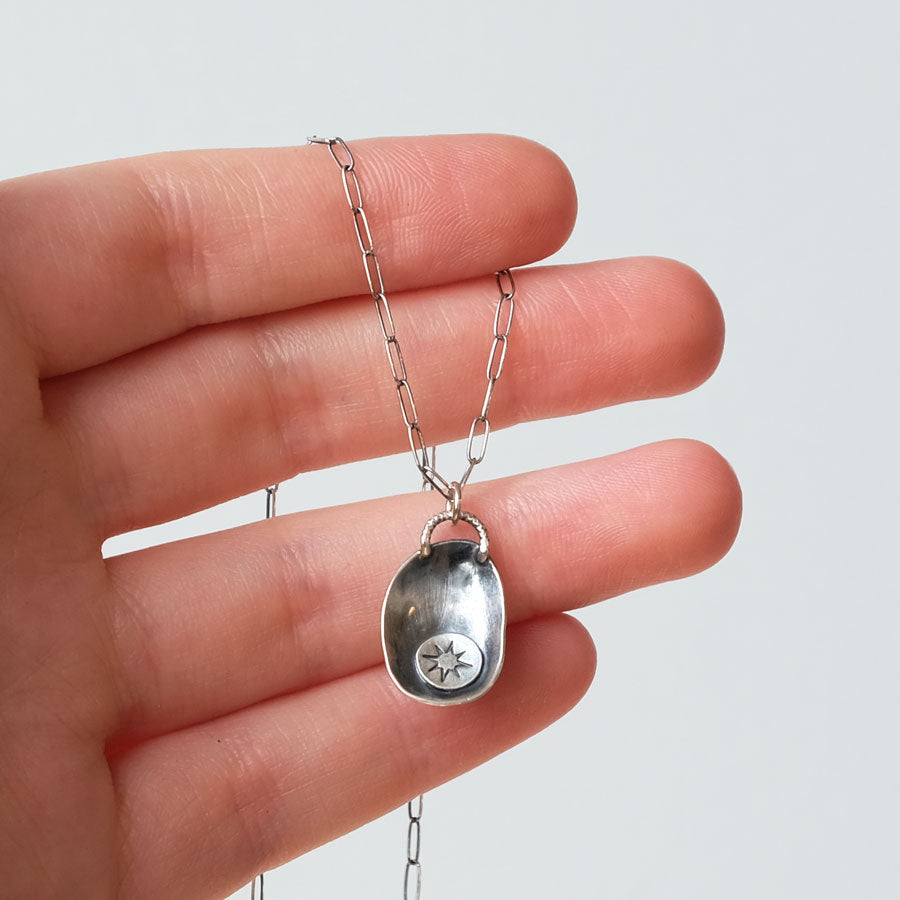 Oxidized Mid Pebble Charm Necklace