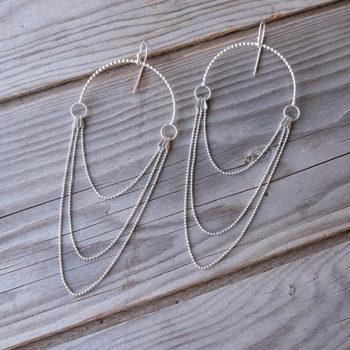 Geometric Sterling Silver Statement Sun Hook Earrings - Glass Sky Jewelry - Handmade in Columbus Ohio by artist Andrea Kaiser