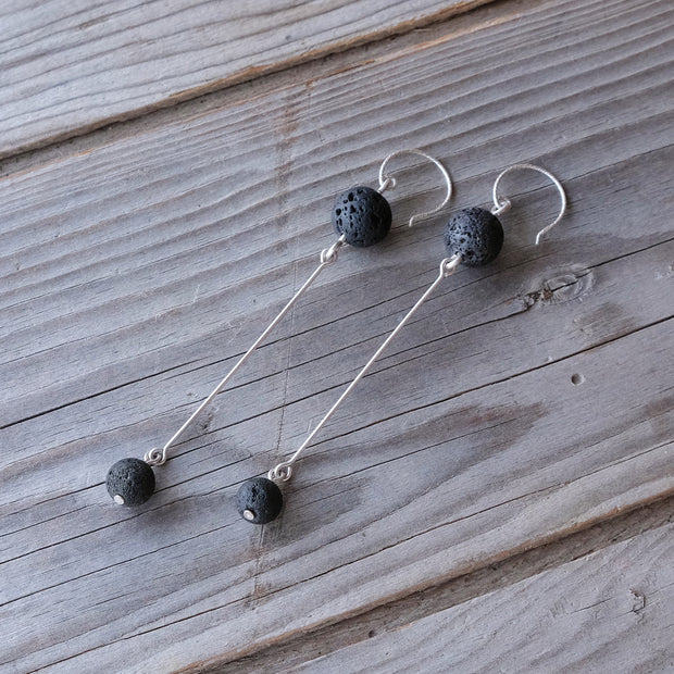 Sterling Silver Lava Bead Aromatherapy Hook Earrings - pair with essential oils - Glass Sky Jewelry - Handmade in Columbus Ohio by artist Andrea Kaiser