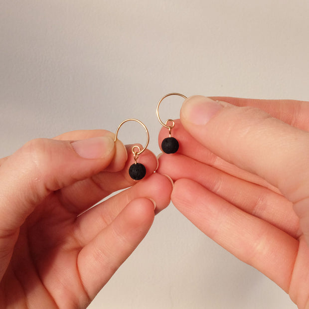 Golden Lava Bead Simple Hook Earrings