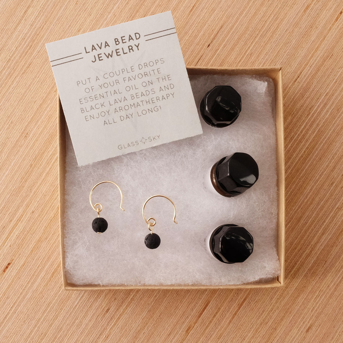 Golden Lava Bead Hook Earrings & Essential Oils Set