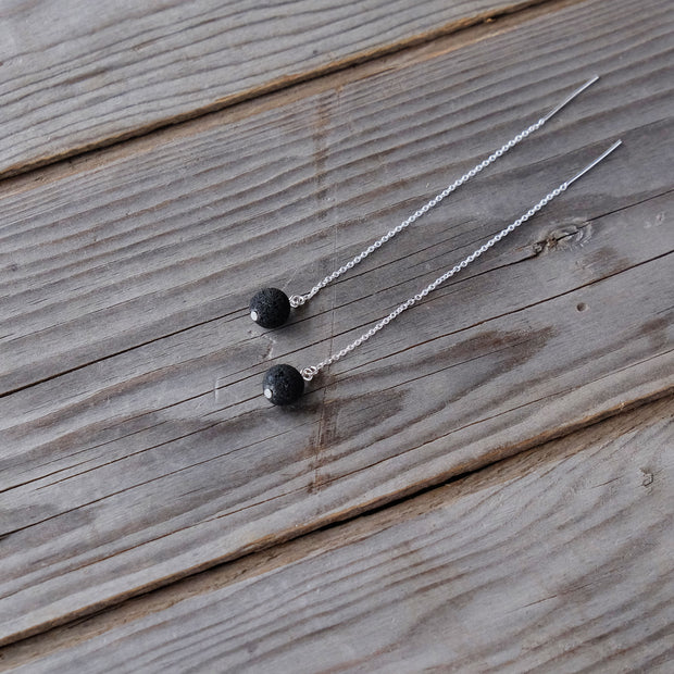 Lava Bead Threader Earrings - Essential Oils - Aromatherapy - Glass Sky Jewelry